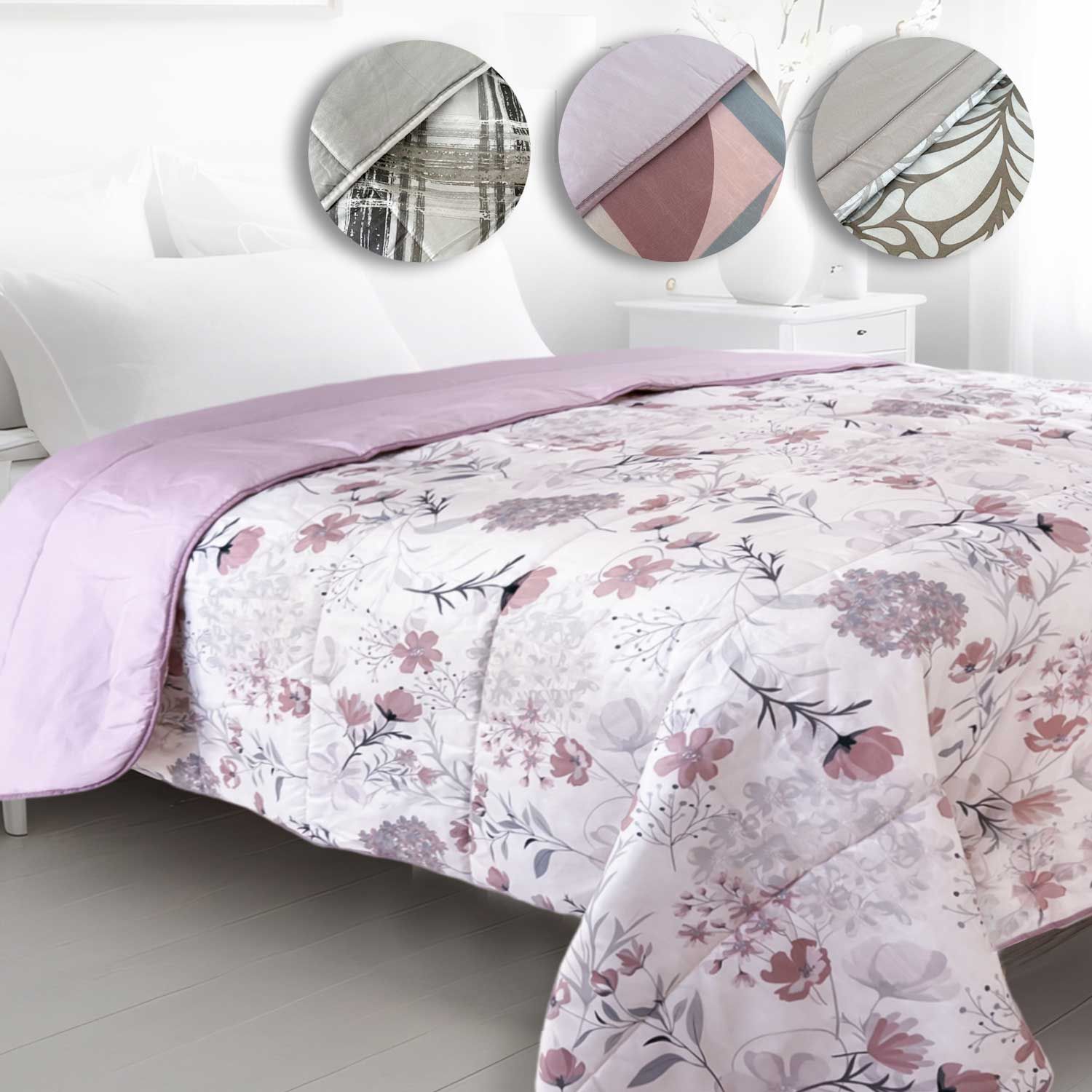 TINA'S HOME Set Copriletto Matrimoniale 3 Pezzi A Quadri – Trapunta Leggera In Microfibra Con Federe, 264x228 Cm