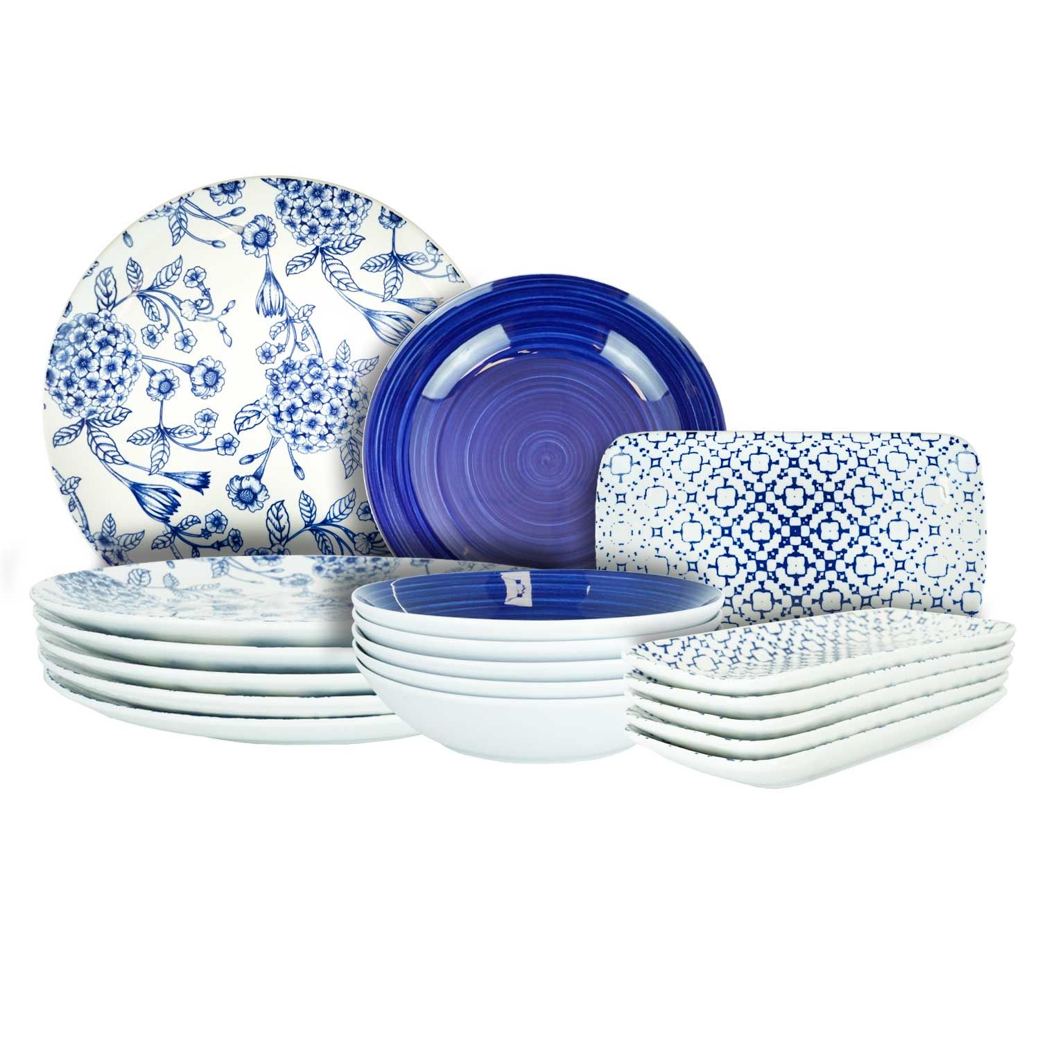 Tognana Cottage, servizio piatti 18 pezzi per 6 persone, Porcellana, Blu