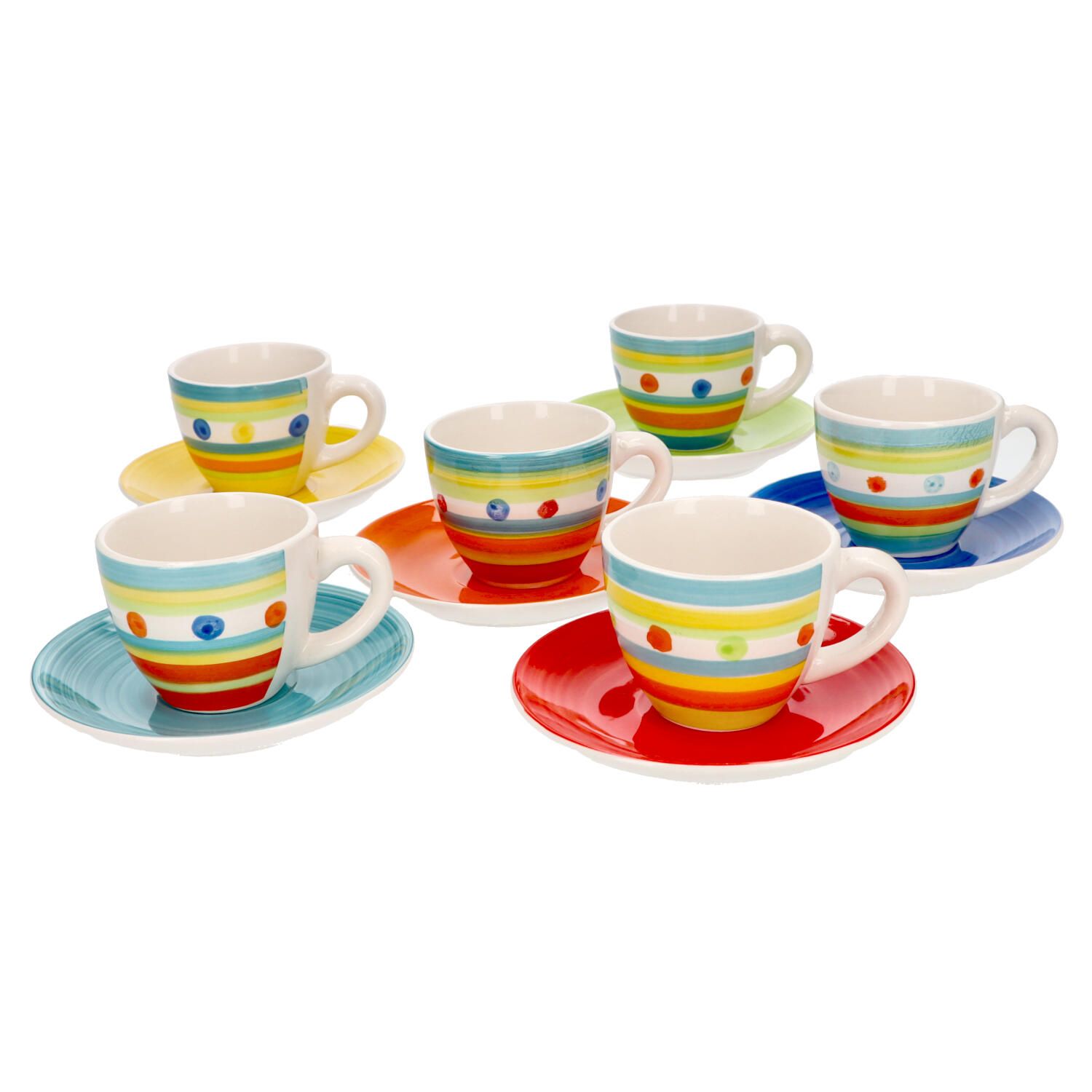 Modello senza cucure di colorate tazze di caffè su sfondo bianco. per