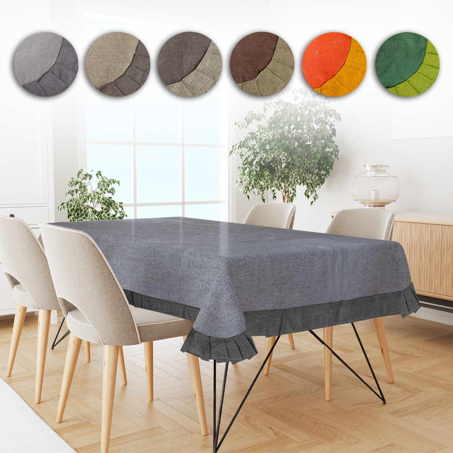 Tovaglia Rotonda In PVC 155 Cm - Beige/Grigio, Impermeabile E Facile Da Pulire - Foto 10