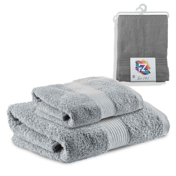 Sense Gnosis Set 2 Asciugamani Grigi 100% Cotone - Super Morbidi E Assorbenti, Motivo Cachemire Jacquard, 33x73.7 Cm