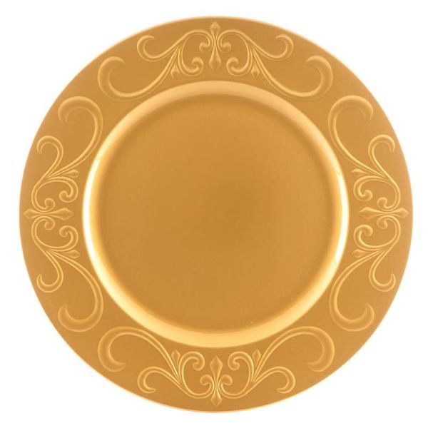 Acan Tradineur Sottopiatto riutilizzabile rotondo in plastica, piatto piano decorativo, vassoio per presentazione caramelle, Natale, torrone, torte (oro vecchio, 33 cm