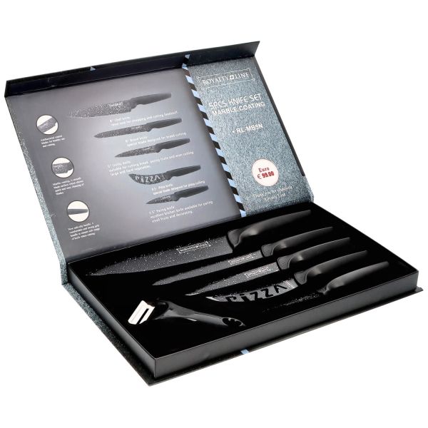 Navaris Set di coltelli Acciaio Inox Ceraica - 5X coltelli Pane Carne Pesce Frutta 1x
