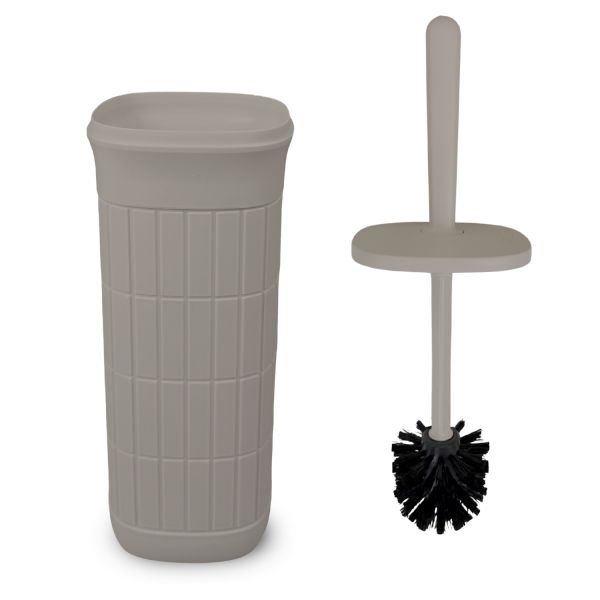Bremermann Calvi Set WC Con Scopino In Bambù E Plastica Grigio - Include Testina Di Ricambio, 39x11,4 Cm